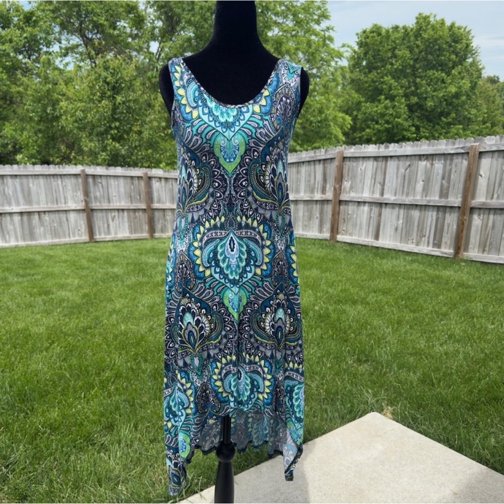 New York & Company Blue and Black Asymmetrical Sundress